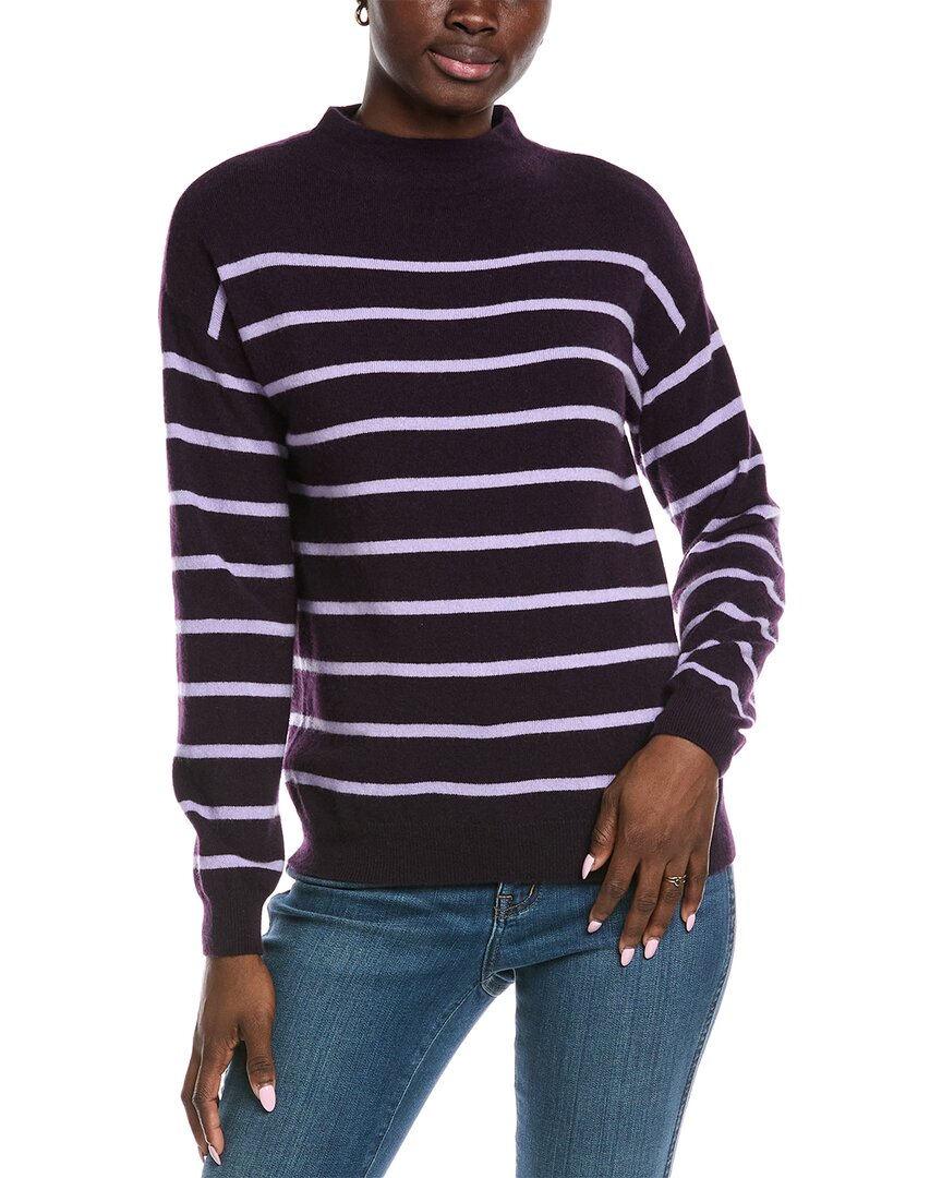Amicale Cashmere Jersey Striped Funnel Neck Cashmere Sweater In Burgundy
