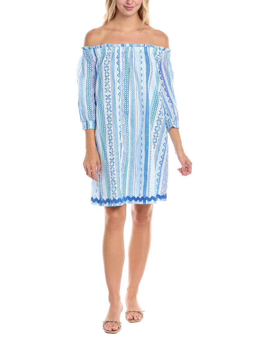 Tori Richard Borderline Rosette Mini Dress In Blue