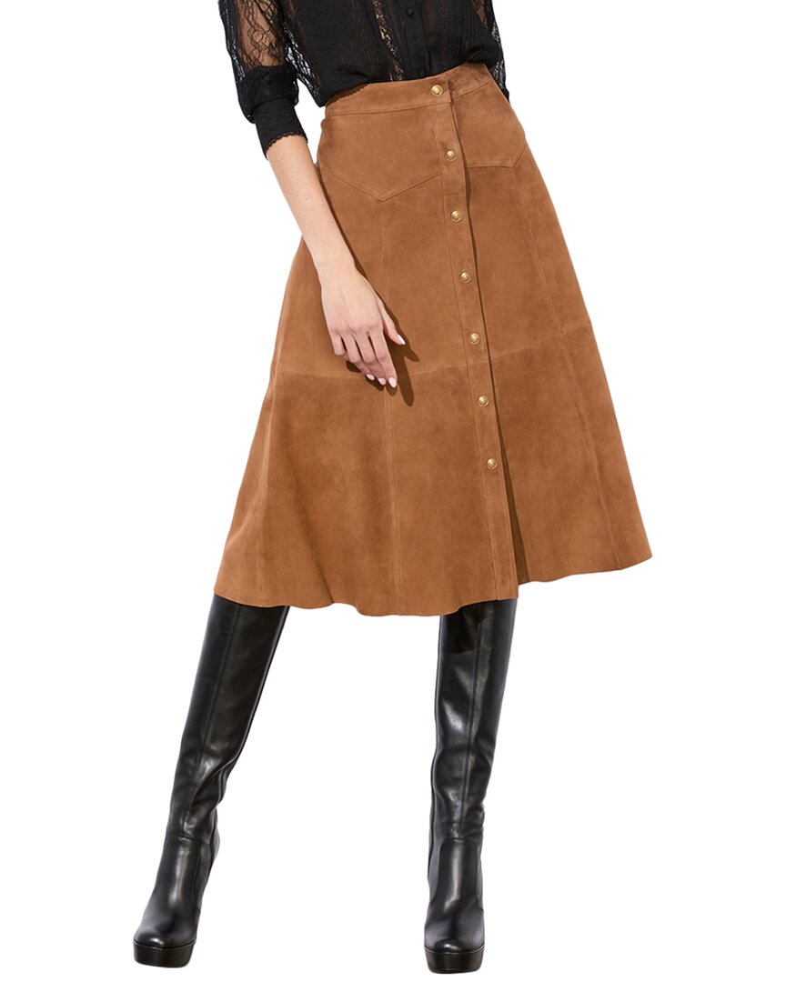 Alice And Olivia Button-front Suede Midi Skirt In Brown