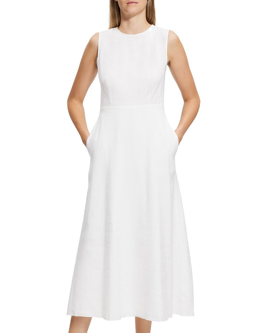 Theory Volume Dart Linen-blend Dress In White