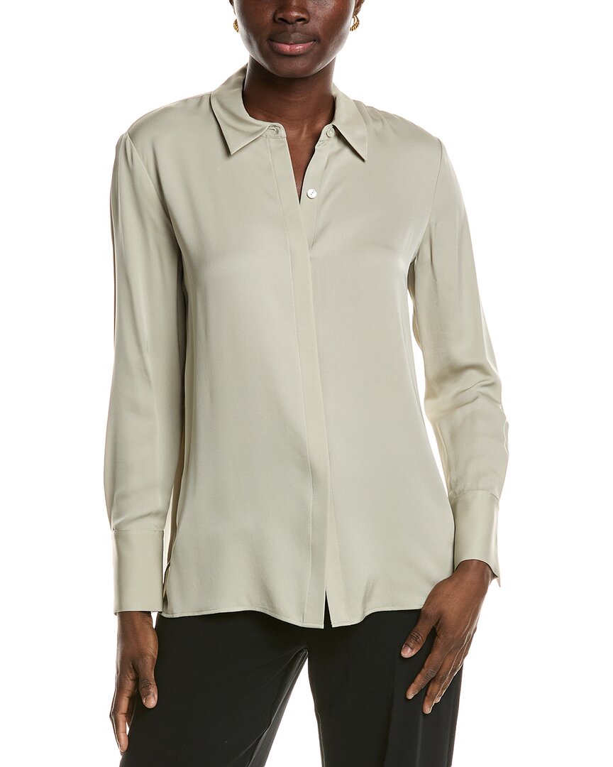 Theory Sunaya Silk Shirt In Gray