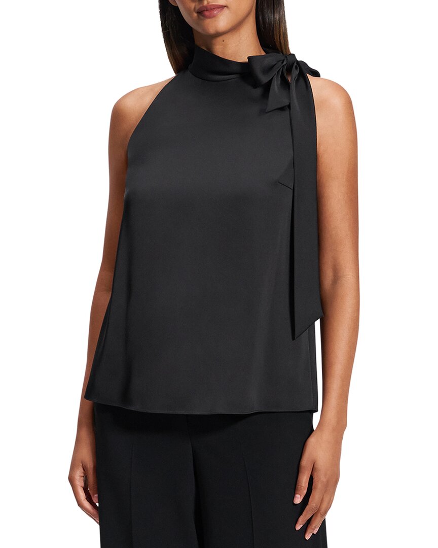 Theory Black Sleeveless Top With Halterneck And Side Tie Detail