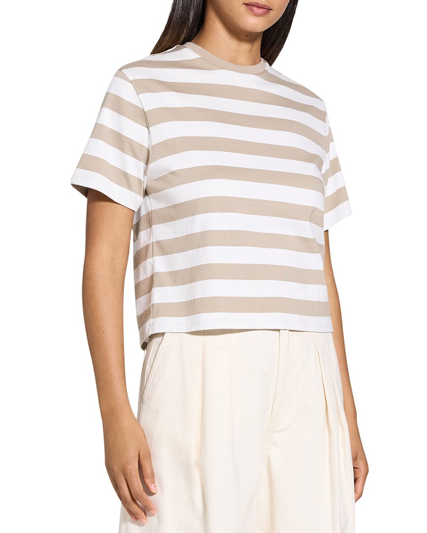 Theory Stripe Boxy Crewneck Tee In Neutral