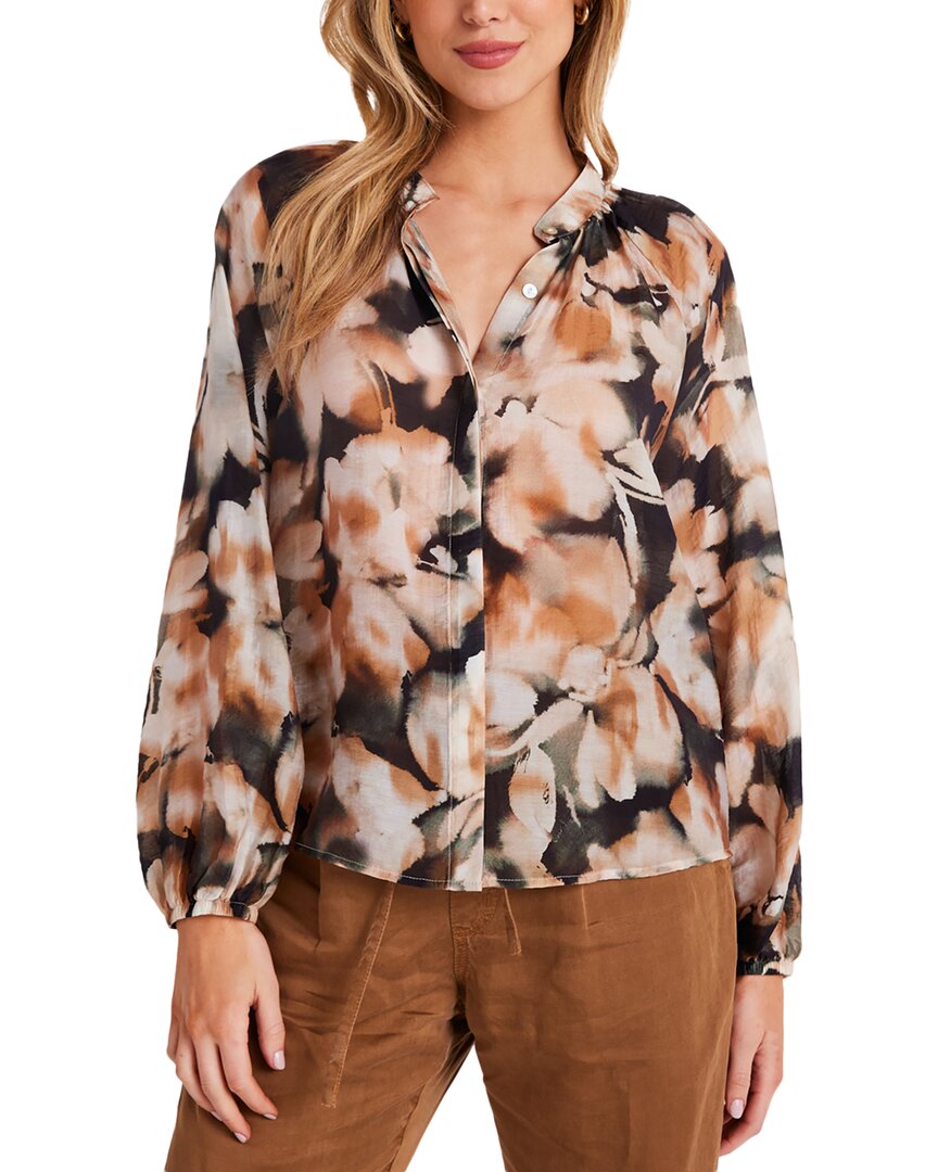 Bella Dahl Long Sleeve Shirred Raglan Button-up Shirt In Brown