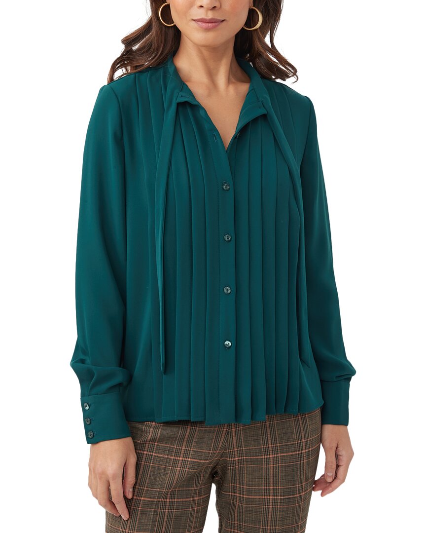 Trina Turk Adaeh Tie Neck Long Sleeve Button-up Top In Green