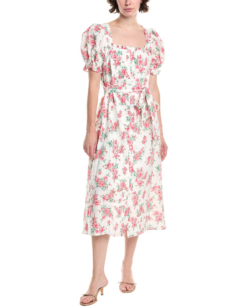 Endless Rose Floral Linen-blend Midi Dress In White