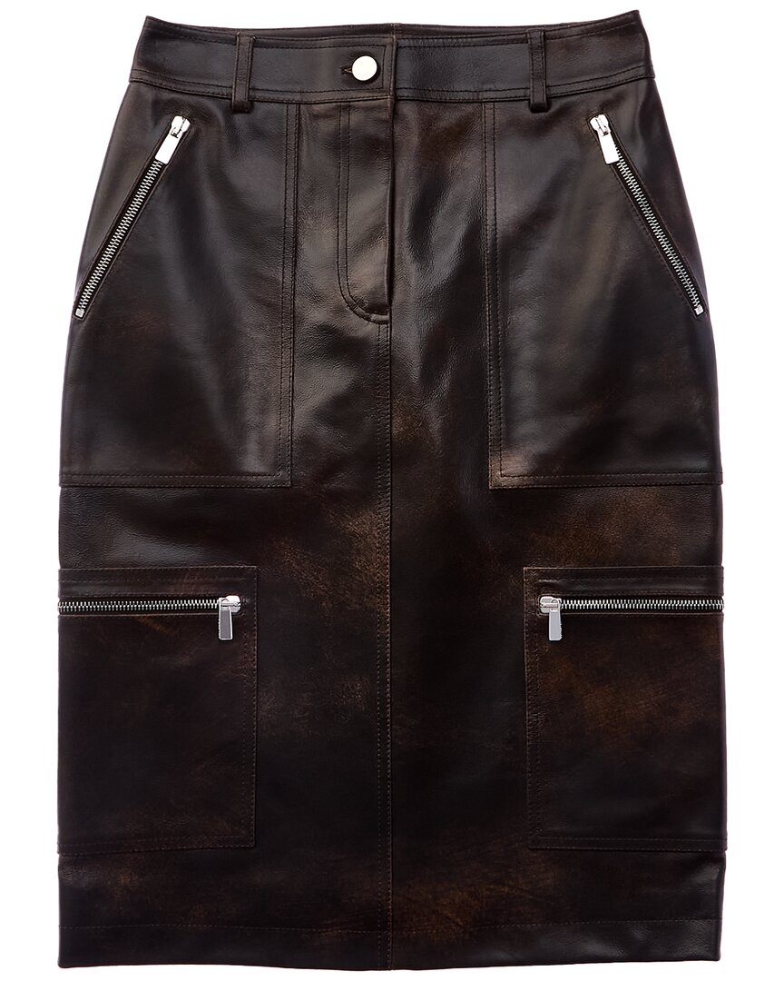 Michael Kors Collection Cargo Leather Pencil Skirt In Brown