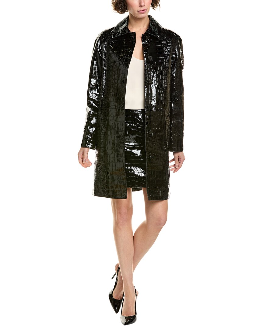 Michael Kors Collection Croc-embossed Leather Coat In Black