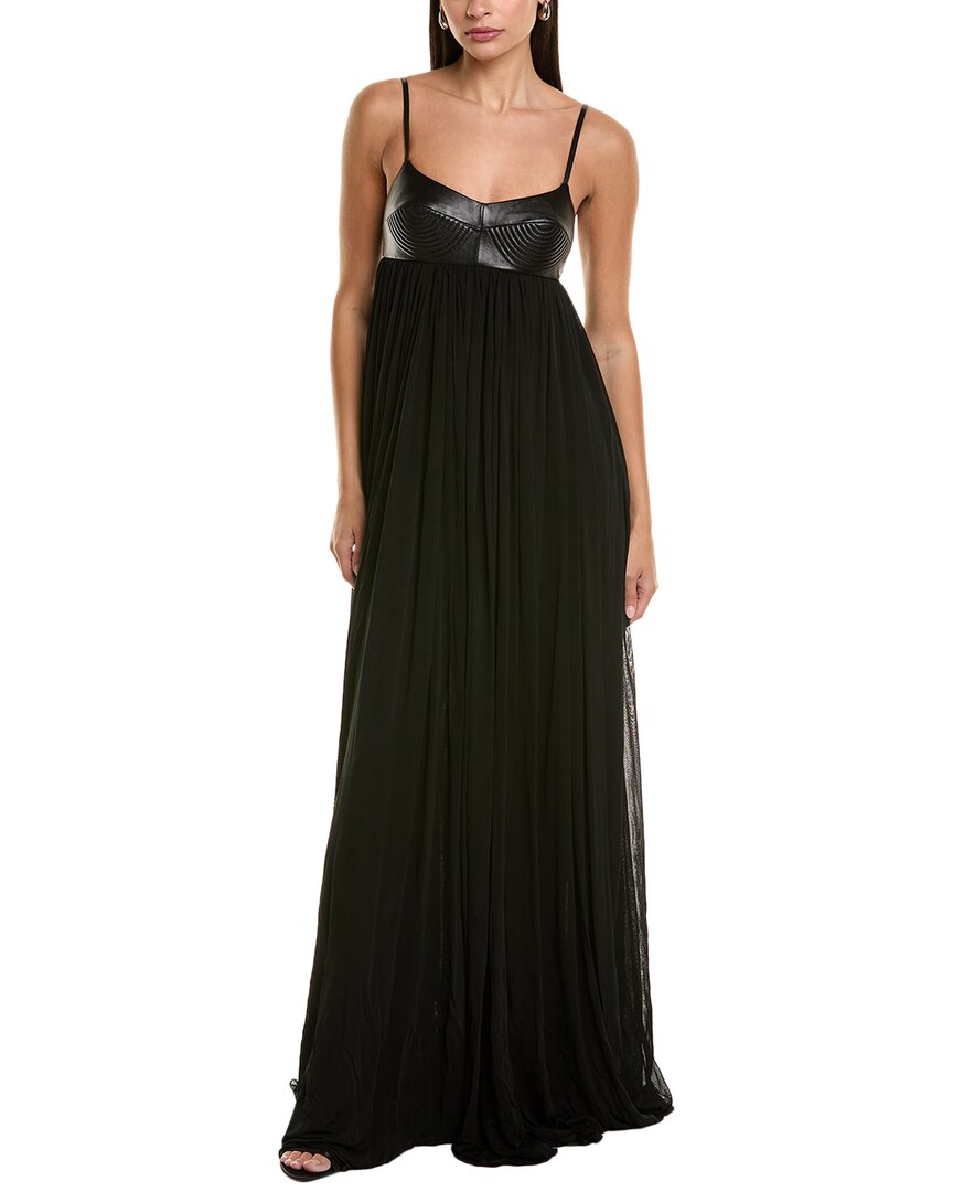 Michael Kors Collection Trapunto Leather-trim Silk-blend Gown In Black