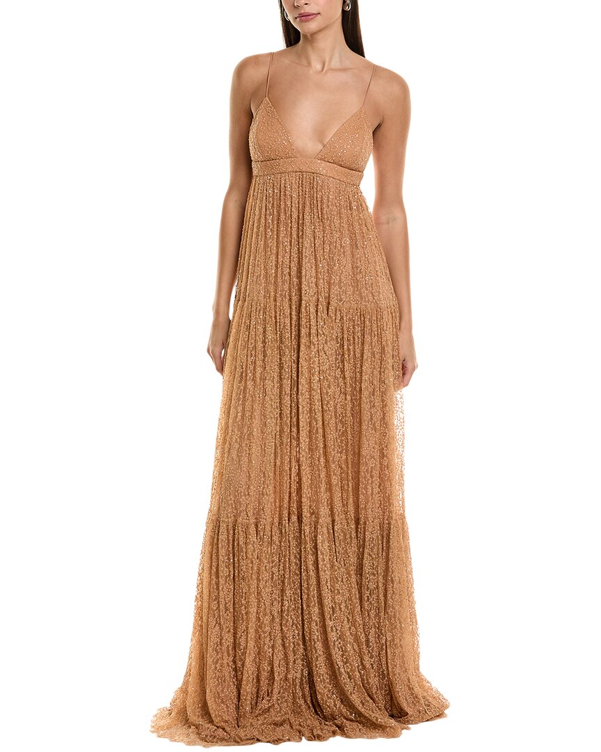 Michael Kors Collection Lace Tiered Bra Silk Gown In Neutral