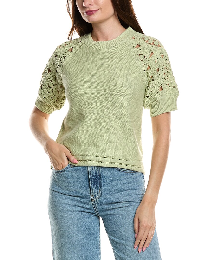 Design History Crochet Sleeve Sweater In Green
