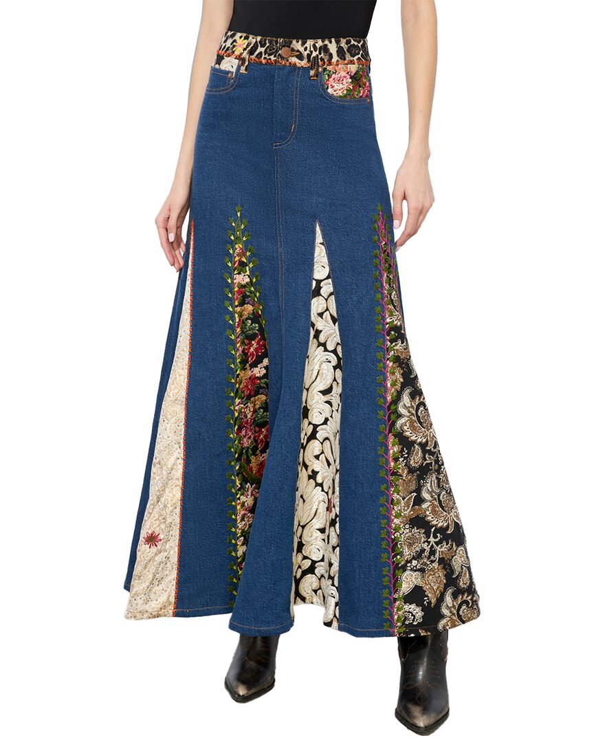 Alice And Olivia Nala Mixed Media Maxi Skirt In Blue
