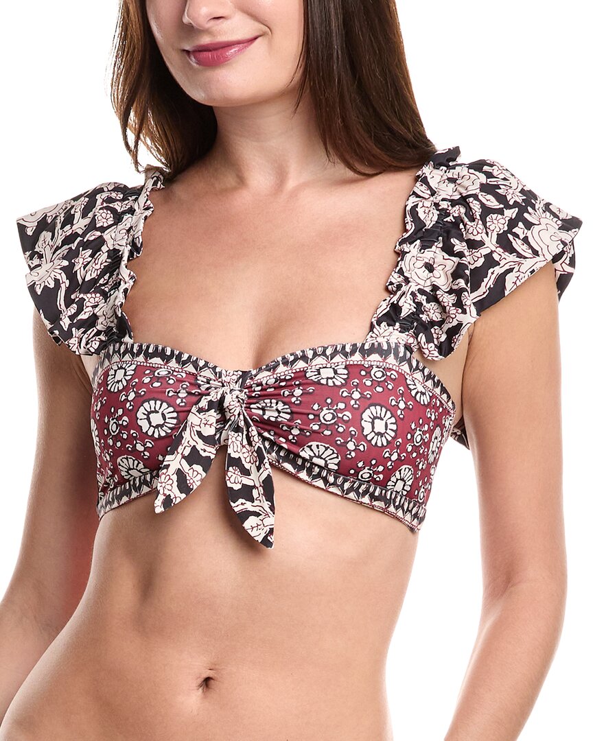 Sea Ny Danae Print Flutter Sleeve Bikini Top In Burgundy
