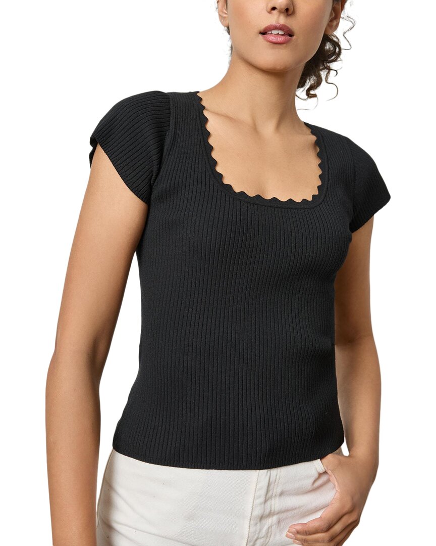 Lilla P Cap Sleeve Scallop Neck Sweater In Black