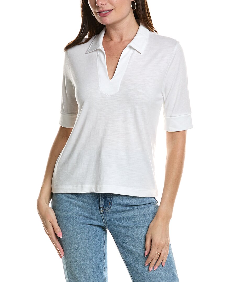 Lilla P Elbow Sleeve Collared T-shirt In White
