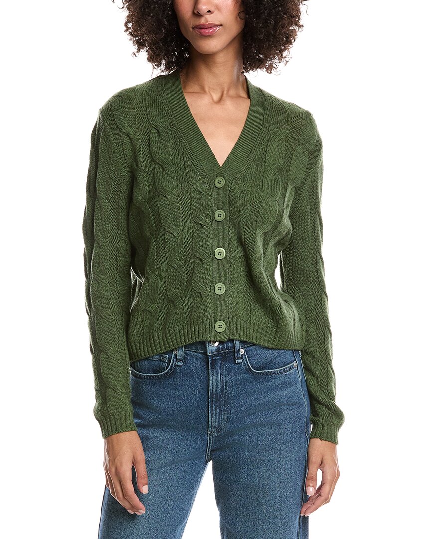 Forte Cashmere Wool & Cashmere-blend Cable V-neck Cardigan In Green