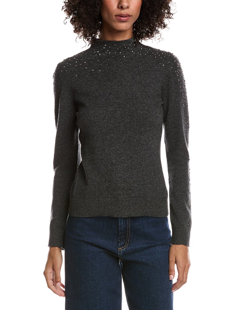 Forte Cashmere Crystal Cashmere Pullover In Gray