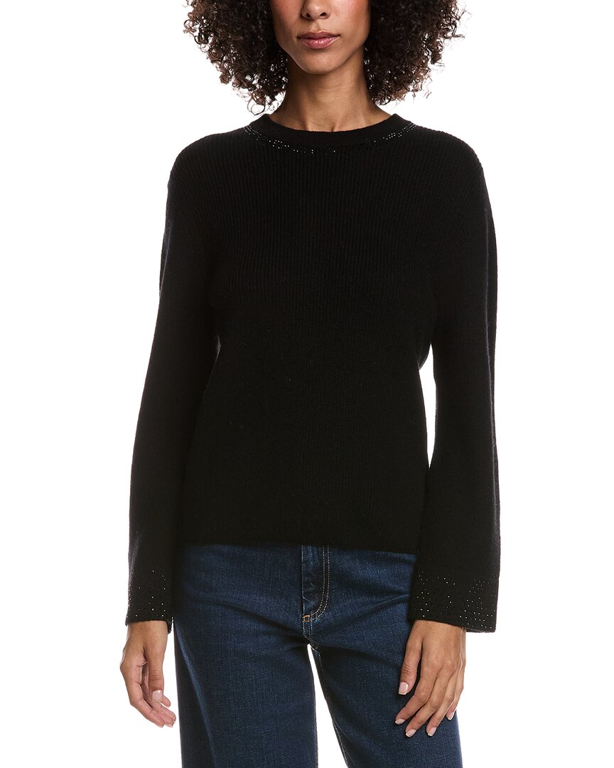 Forte Cashmere Studded Wool & Cashmere-blend Sweater In Black