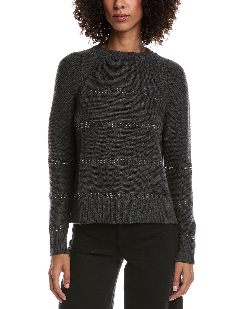 Forte Cashmere Crystal Wool & Cashmere-blend Raglan Sweater In Gray