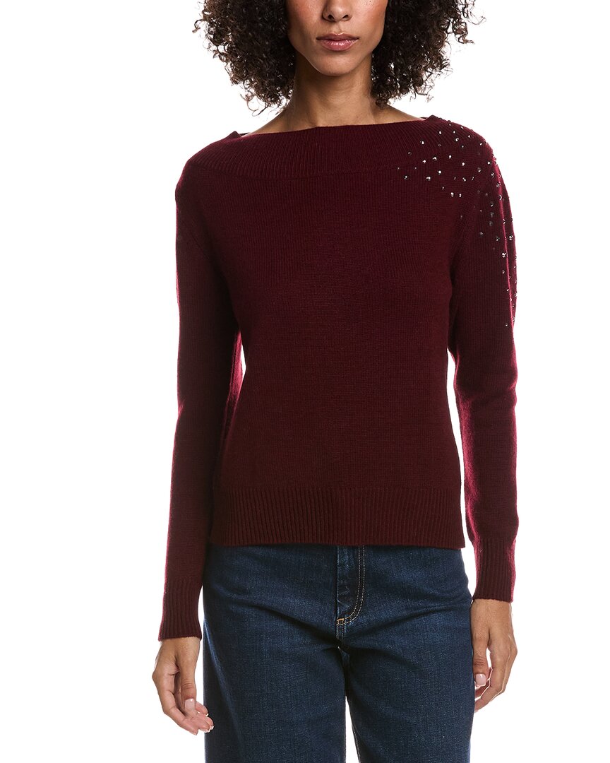 Forte Cashmere Crystal Cluster Off Shoulder Wool & Cashmere-blend Sweater In Burgundy