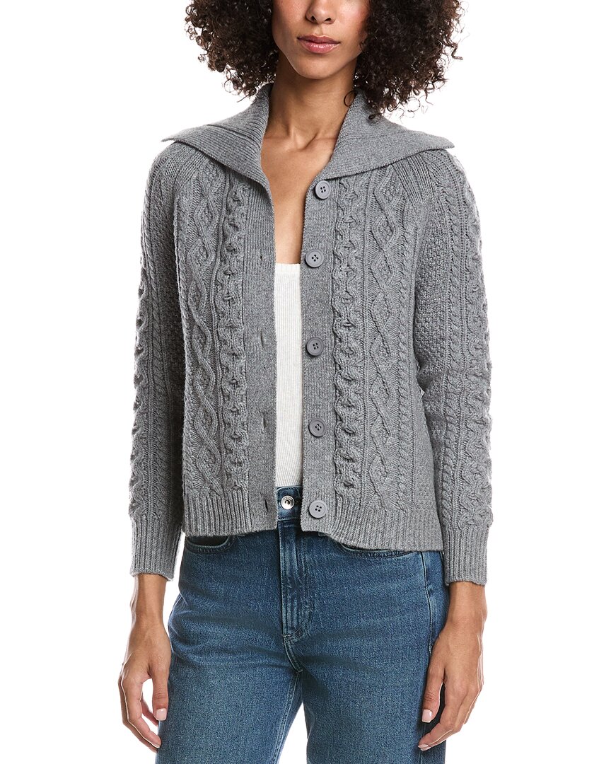 Forte Cashmere Wool & Cashmere-blend Luxe Cable Cardigan In Gray
