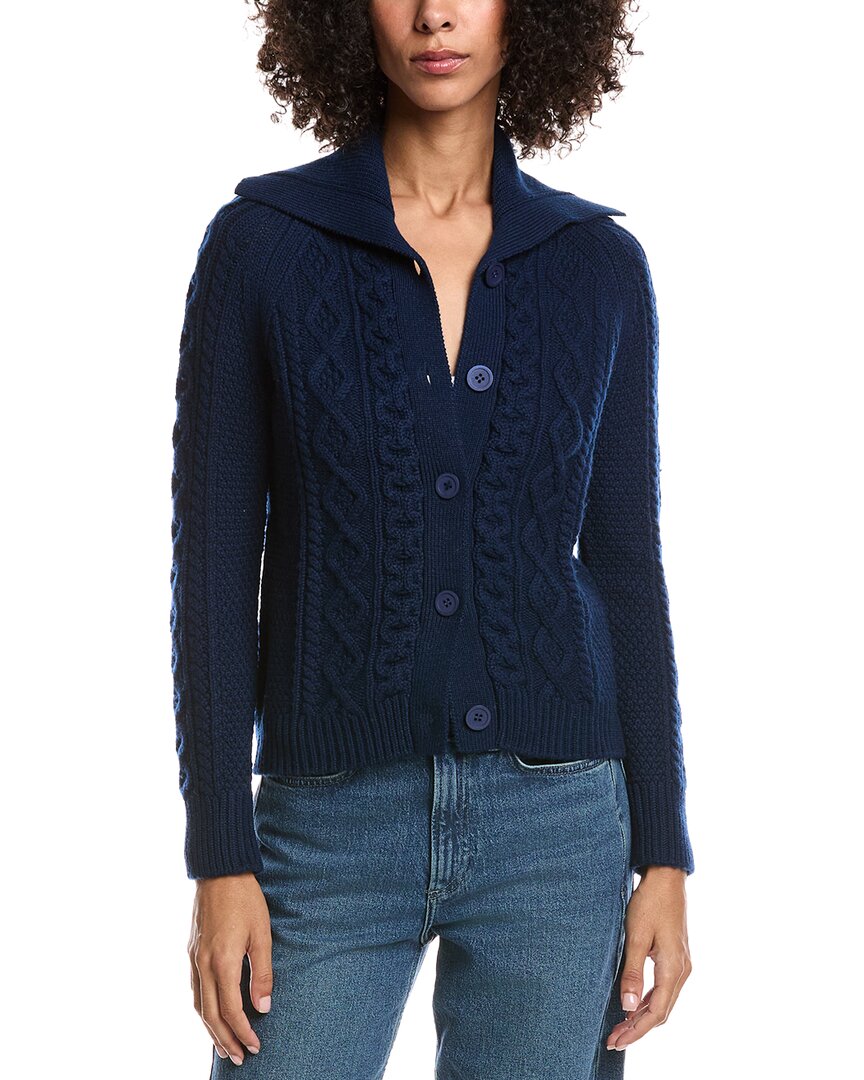 Forte Cashmere Wool & Cashmere-blend Luxe Cable Cardigan In Blue