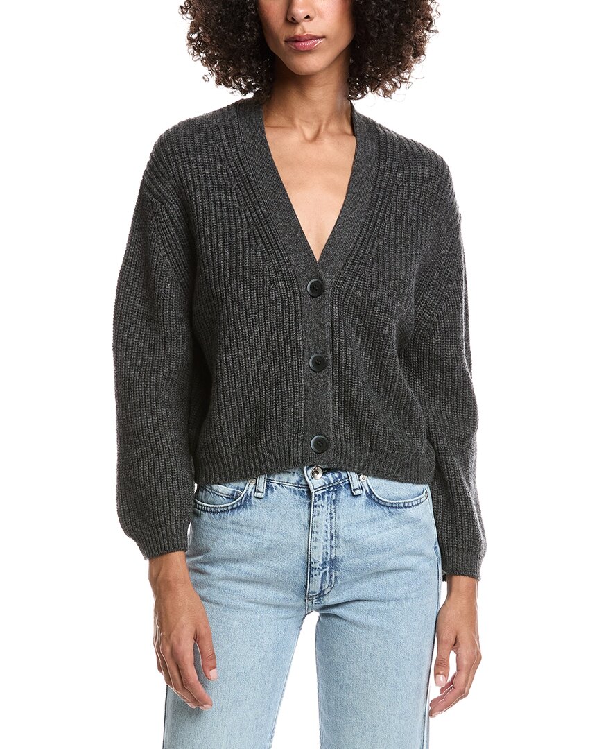Forte Cashmere Wool & Cashmere-blend Short Rib V-neck Button Cardigan In Gray