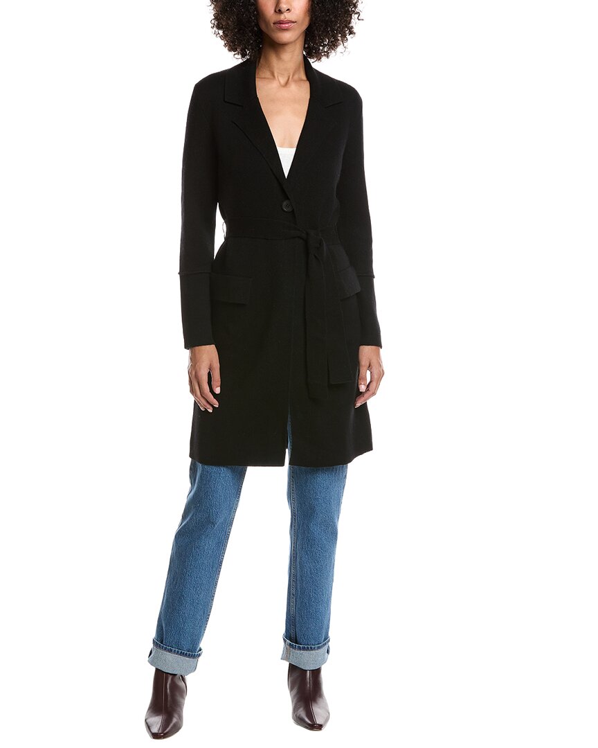 Forte Cashmere Wool & Cashmere-blend Double Knit Cardigan In Black