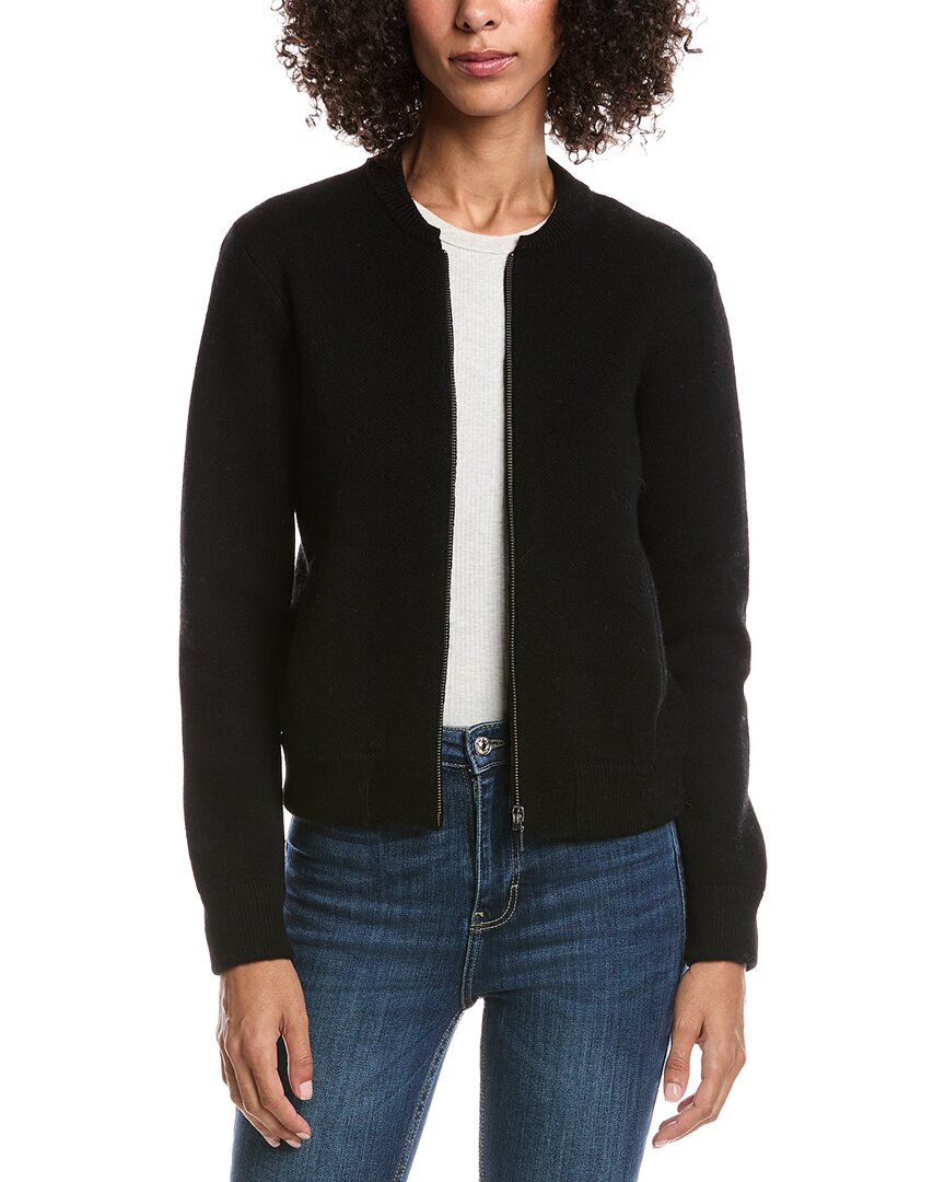 Forte Cashmere Zip Bomber Cardi In Black