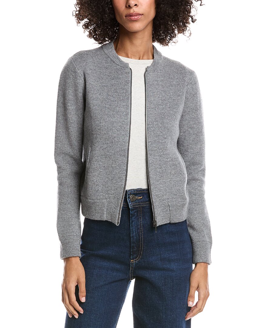 Forte Cashmere Zip Bomber Cardi In Gray