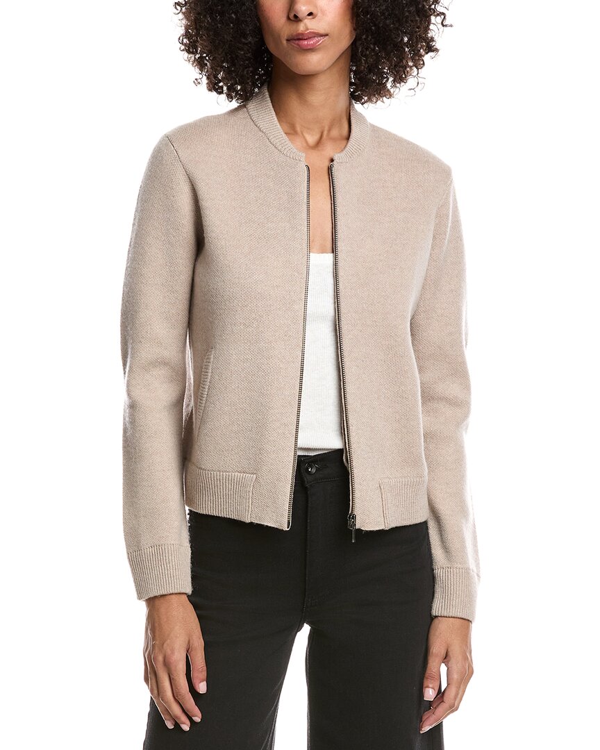 Forte Cashmere Zip Bomber Cardi In Brown