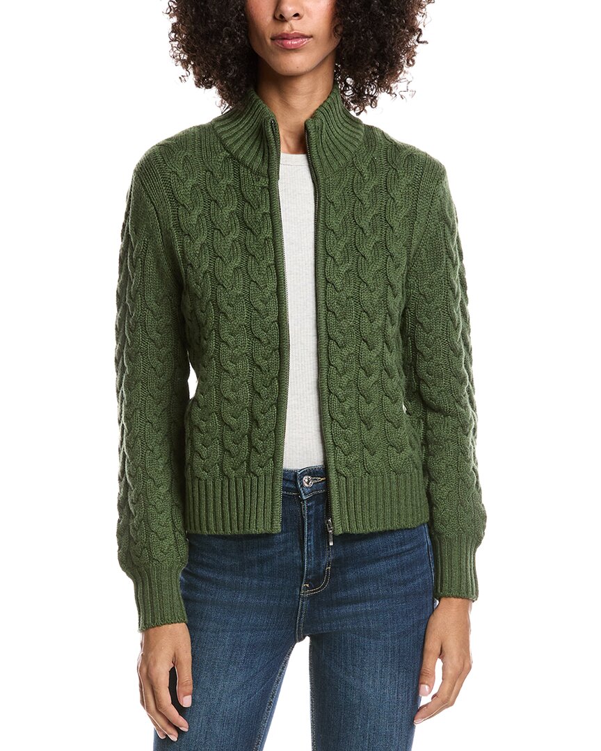 Forte Cashmere Cable Zip Wool & Cashmere-blend Cardigan In Green
