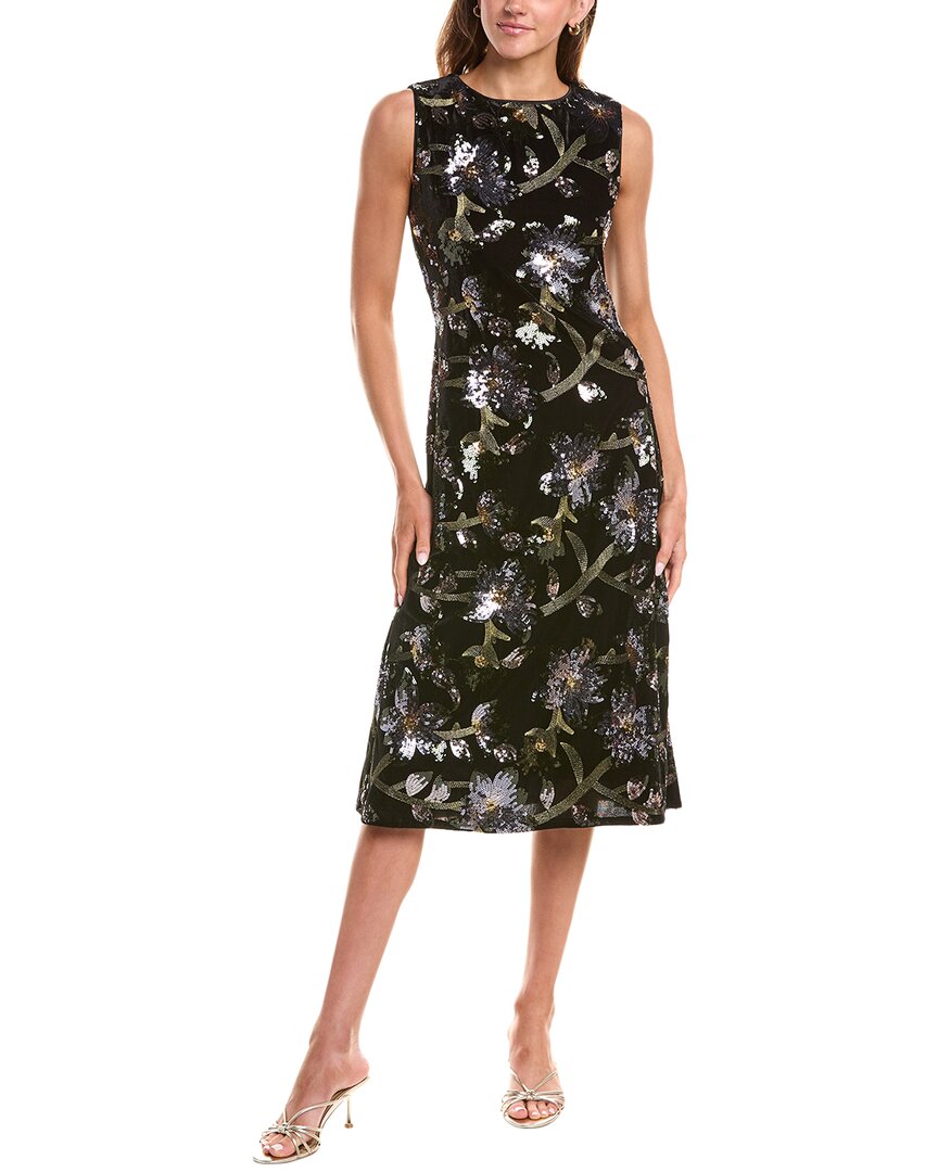 Diane Von Furstenberg Coral Sequined Floral Midi Dress In Black