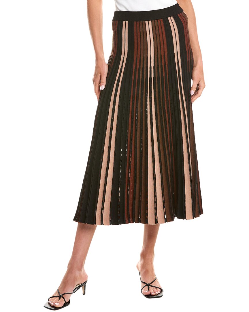 Diane Von Furstenberg Tribeca Cutout Pleated Striped Ribbed-knit Midi Skirt In Brown