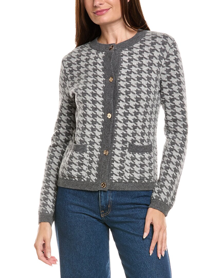Kier + J Houndstooth Wool & Cashmere-blend Cardigan In Gray