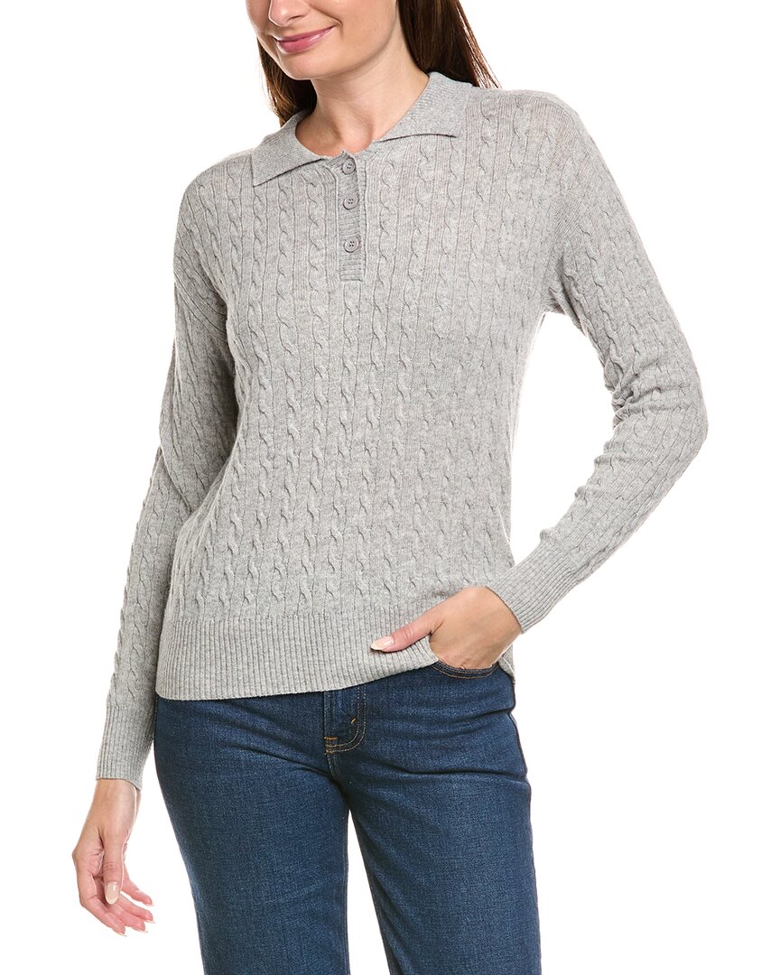 Kier + J Cable Knit Wool & Cashmere-blend Polo Sweater In Gray