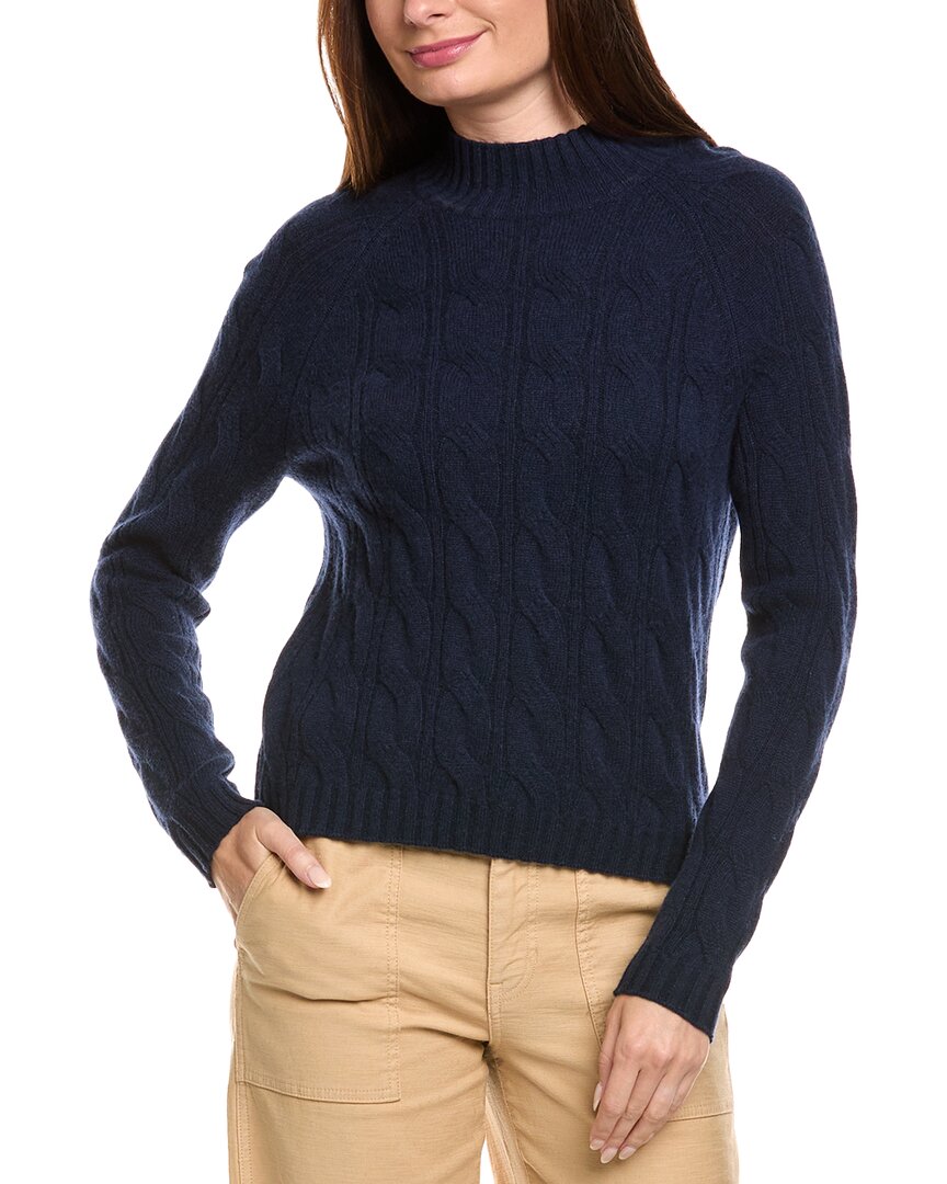 Kier + J Mock Neck Cable Wool & Cashmere-blend Sweater In Blue