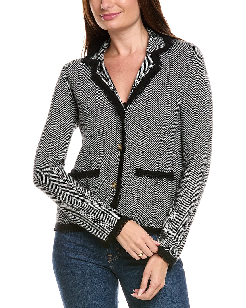 Kier + J Herringbone Wool & Cashmere-blend Cardigan In Animal Print