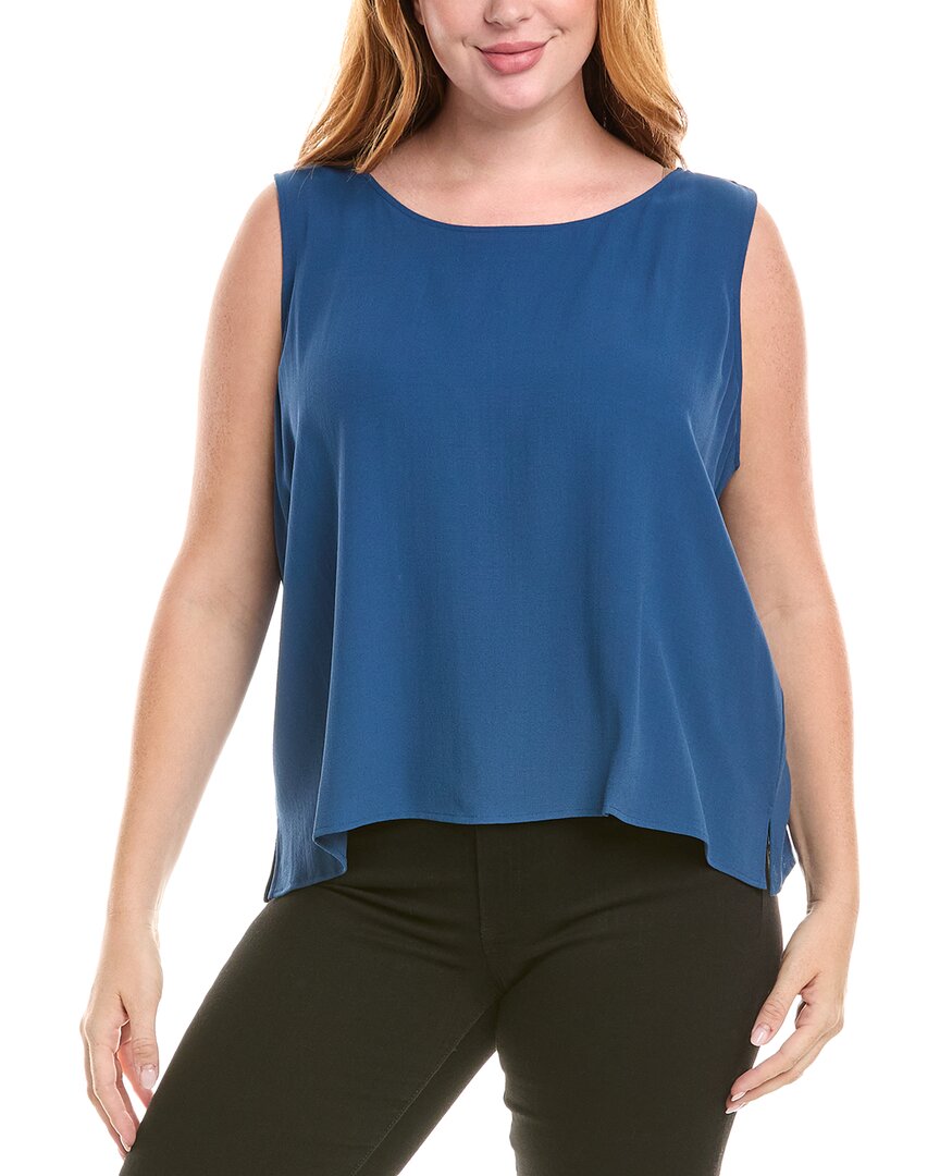 Eileen Fisher Plus Ballet Neck Silk Tank In Blue