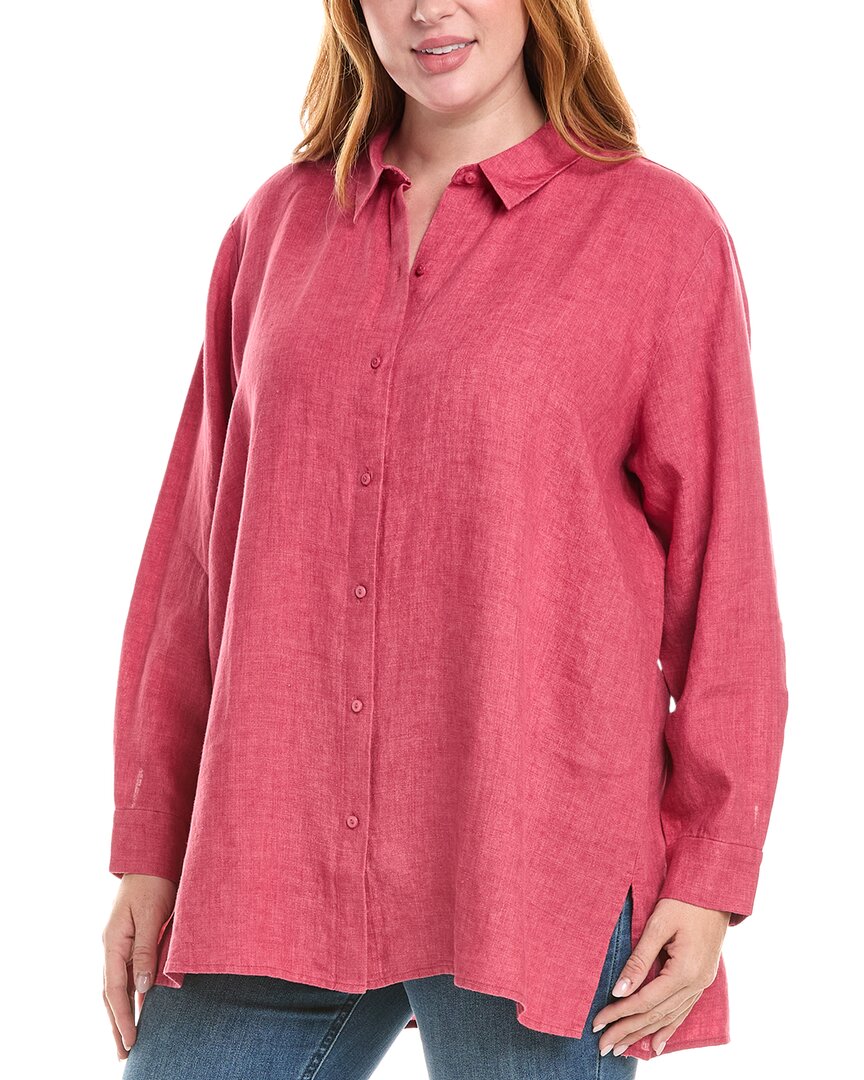 Eileen Fisher Plus Classic Collar Linen Shirt In Pink