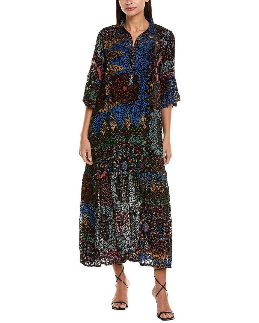 Johnny Was Nash Velvet Burnout Silk-blend Midi Dress