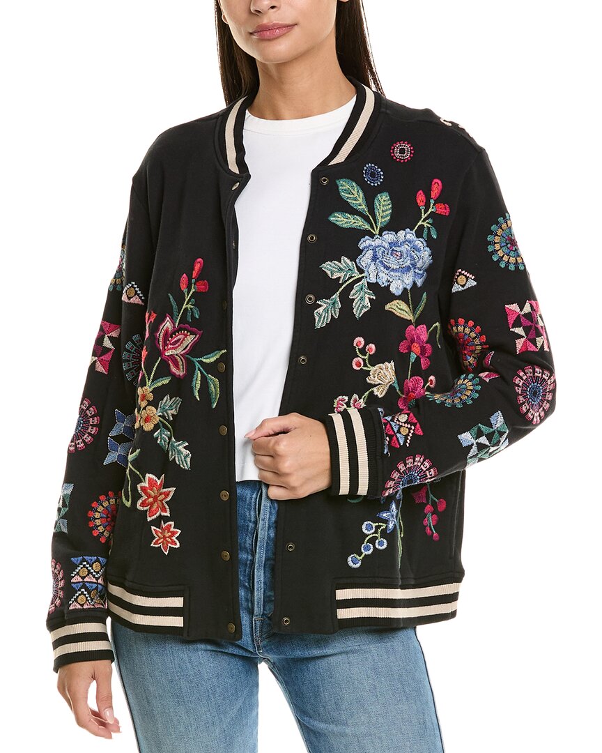Johnny Was French Terry Bomber Jacket In Black
