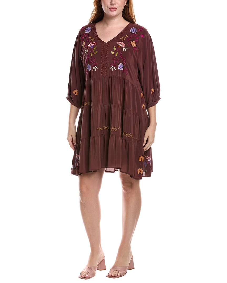 Johnny Was Petite Toni Silk Mini Dress In Brown