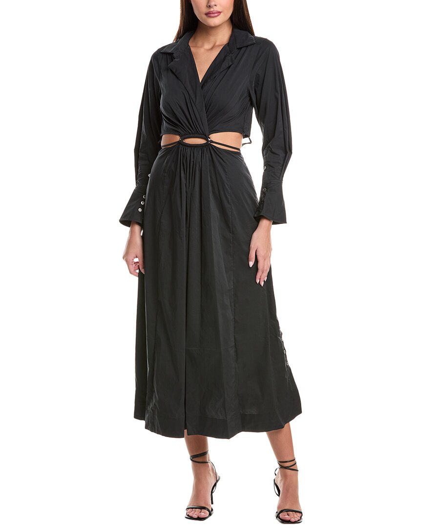 Simkhai Alex Core Pleated Poplin Cut-out Shirtdress In Black