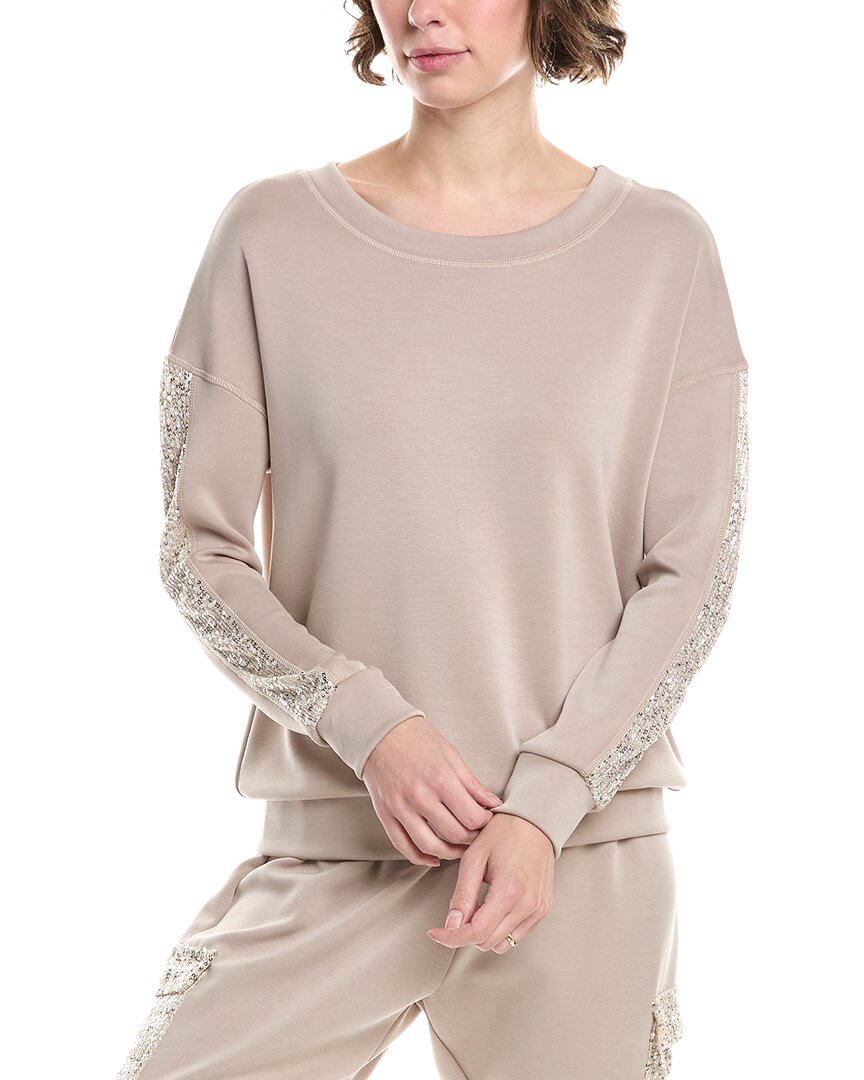 Ariella Sequin Stripe Sweatshirt In Neutral