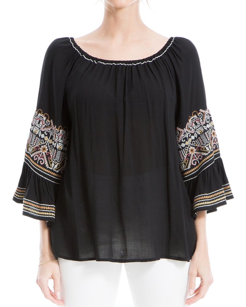 Max Studio Embroidered Top In Black