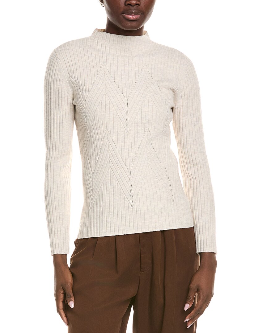 Kenneth Cole Mock Neck Long Sleeve Rib Chevron Sweater In White