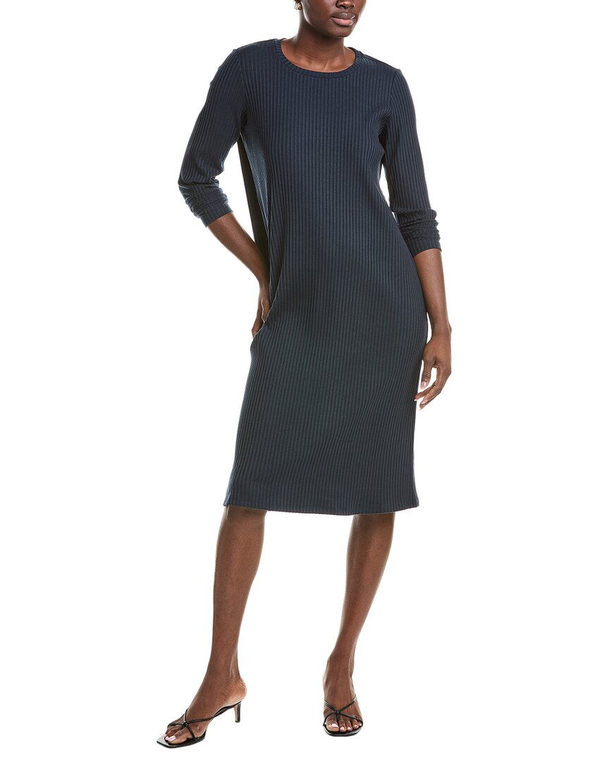 Eileen Fisher Long Sleeve Rib Dress In Blue