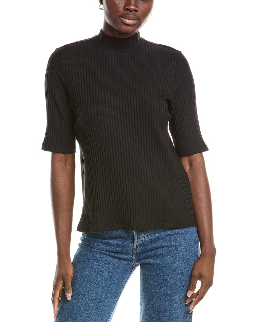 Eileen Fisher Textured Stretch Rib Mock Neck Top In Green