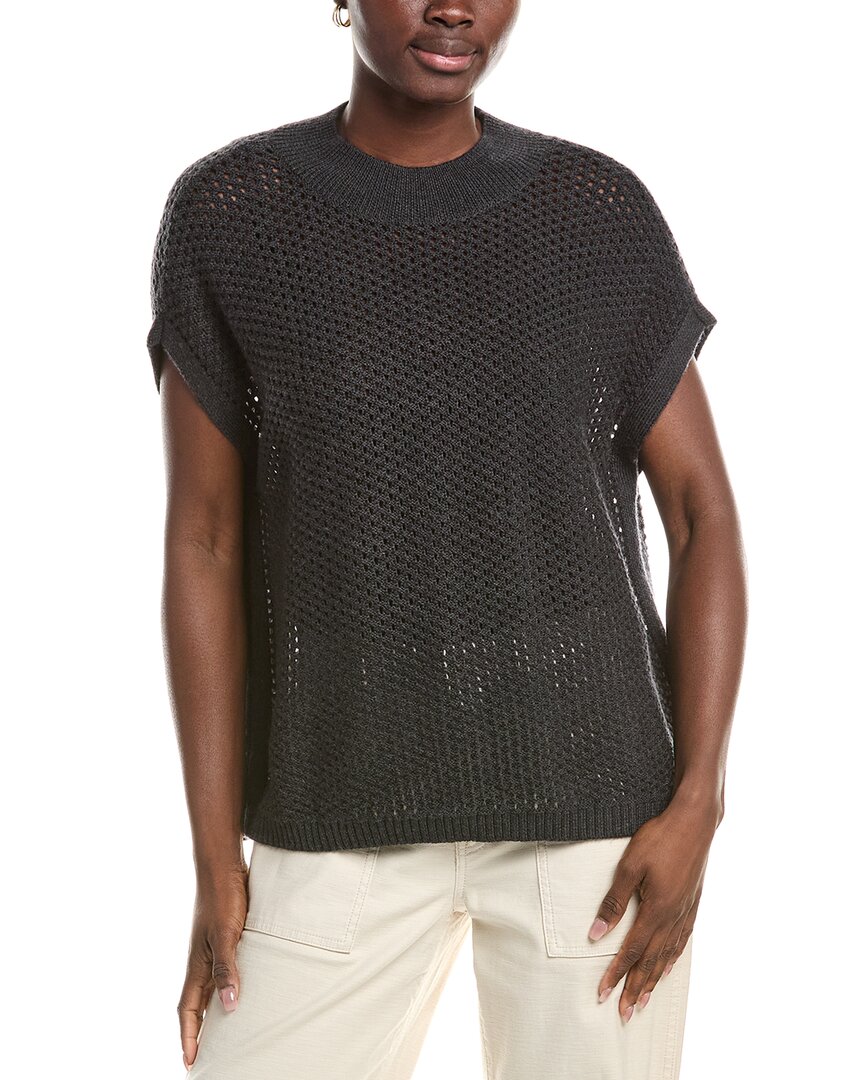 Eileen Fisher Mock Neck Wool Square Sweater In Black